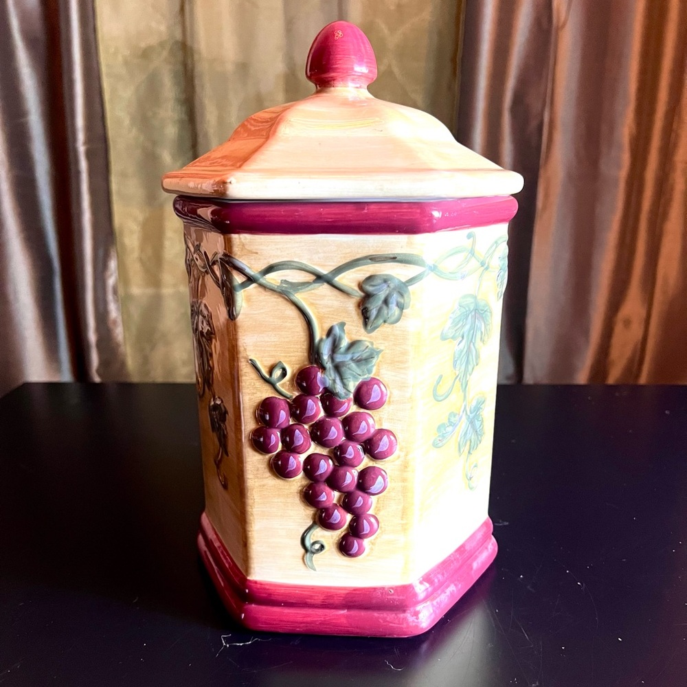 Nonni’s VINTAGE Tuscan Grapes Ceramic Biscotti Cookie Jar Canister
